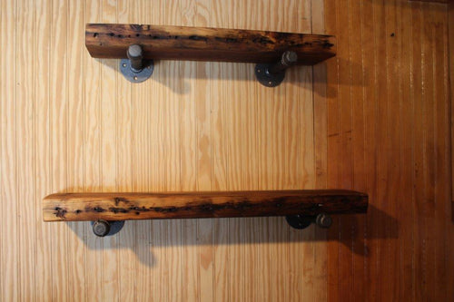 Industrial Pipe Shelves with Reclaimed Wood
