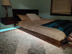 Custom Rustic Floating Queen Size Bed with Nightstand